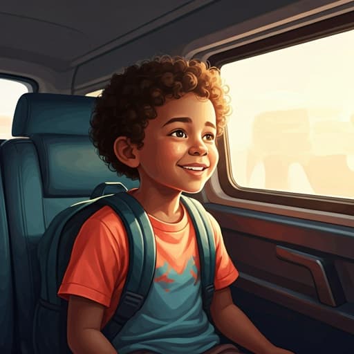 Un niño viaja tranquilo junto a la ventana de la camioneta escolar